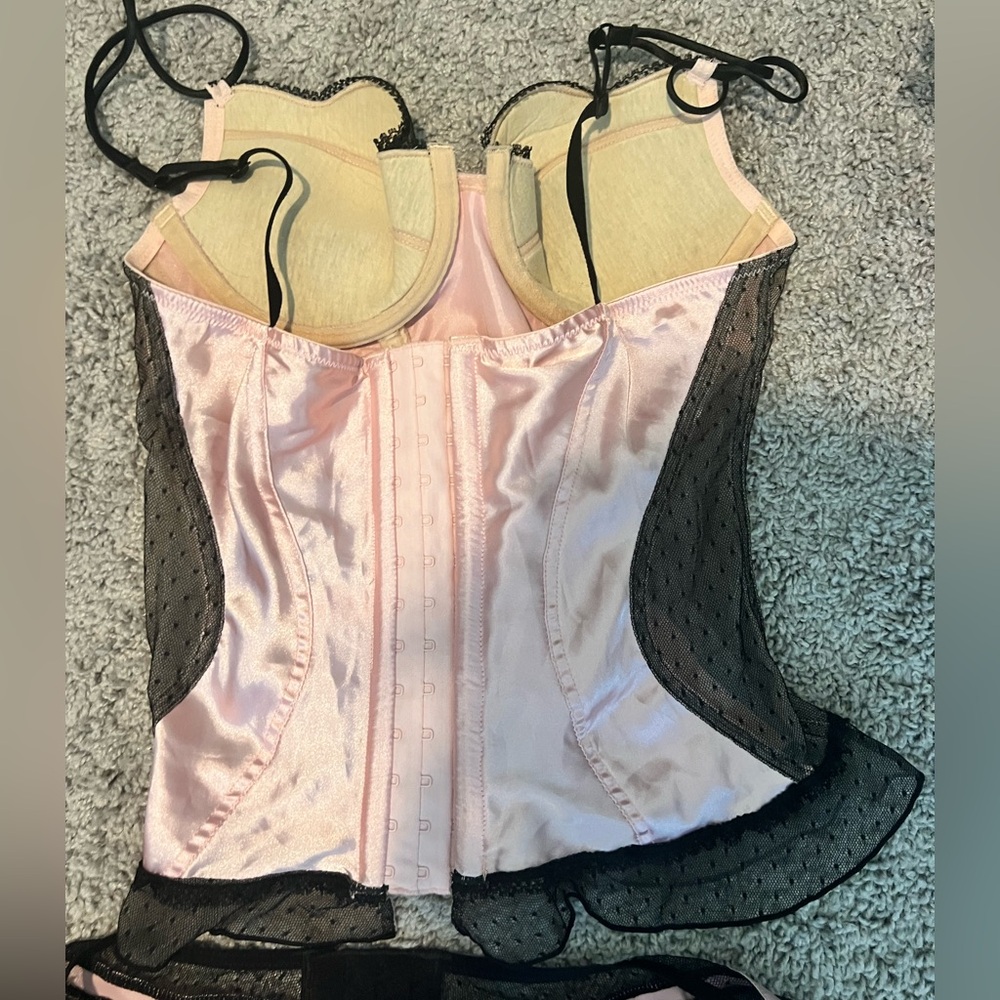 Like New Cassandra Intimates Pink and Black Corset & Garter Belt Set, 34C & M/L - Picture 4 of 7